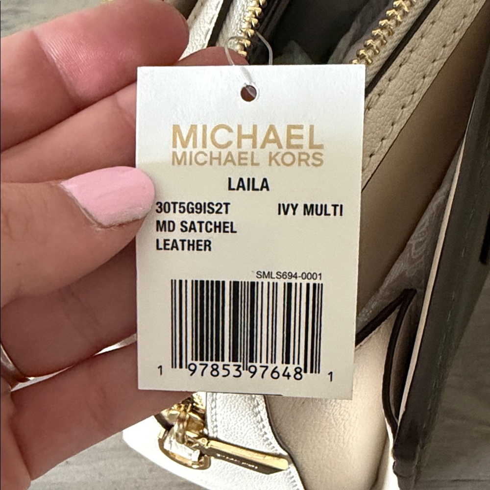 BRAND NEW Michael Kors Laila Olive Green & Ivy Medium Satchel with Gold Hardware - Picture 2 of 7